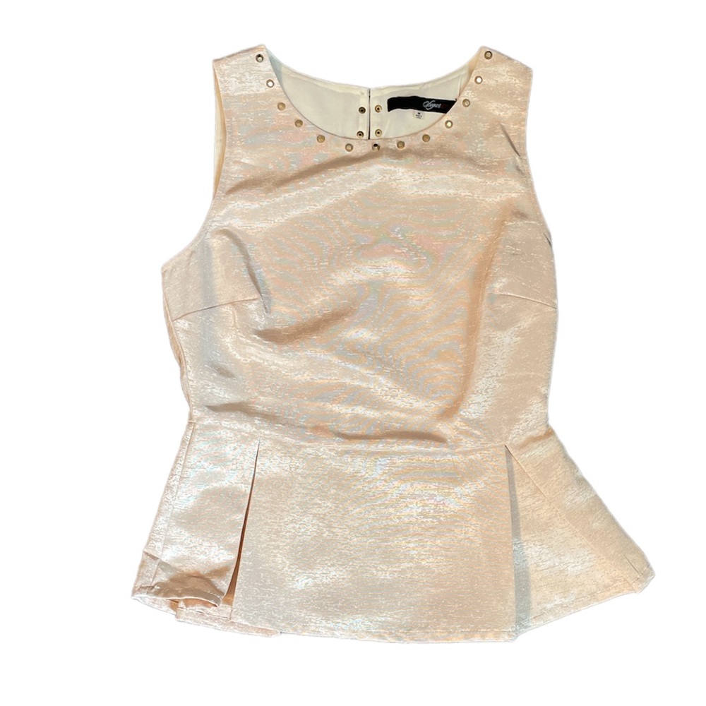 Sugar Lips Gold Satin Studded Peplum Top size M NWOT